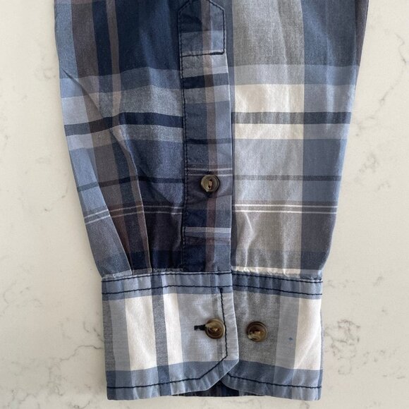The North Face Casual LS Button Down Plaid 100% Cotton Shirt Blues + White Sz L - Picture 3 of 13